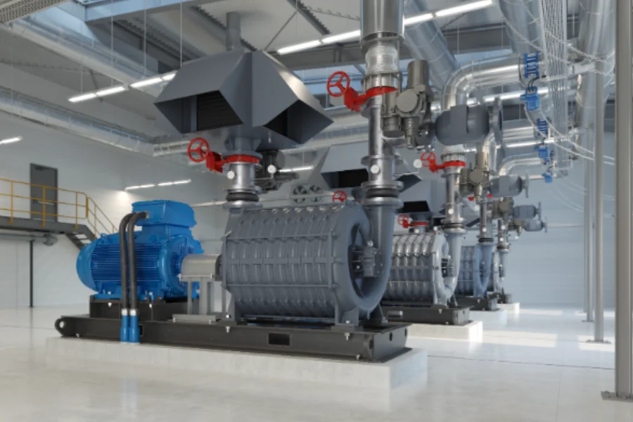 Soffiatore e aspiratore centrifugo multistadio Atlas Copco ZM per applicazioni industriali.